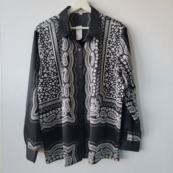 Loft Tops - LOFT womens Paisley Everyday Relaxed Shirt sz L Long sleeves‎ with button cuffs